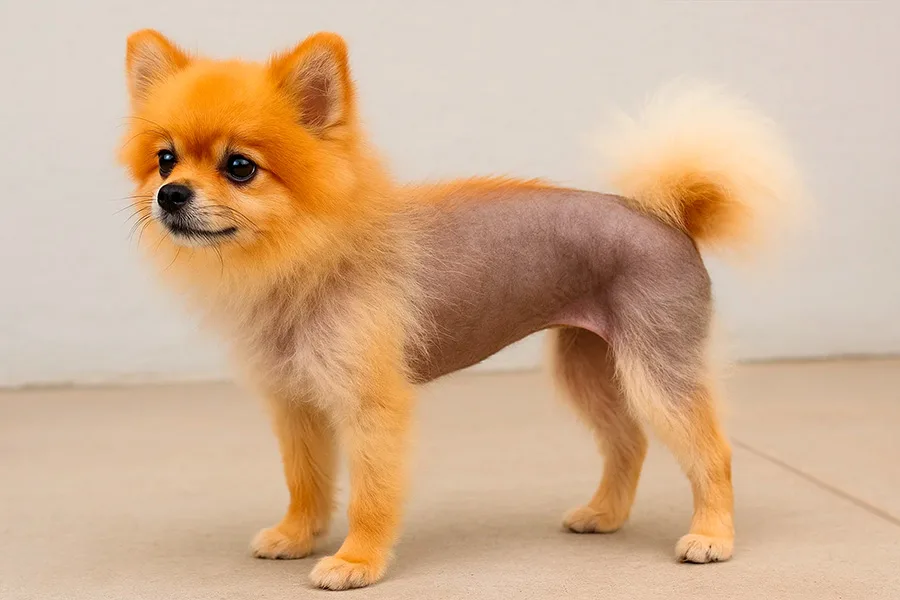 Caso avançado de Alopecia X em Spitz Alemão